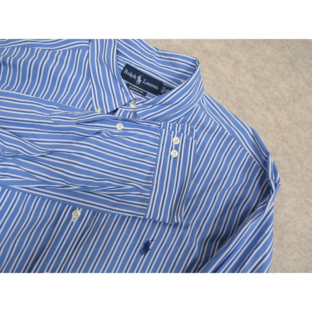 Ralph Lauren Mens Classic Fit Striped Button Down Shirt Blue White 17 XL Cotton